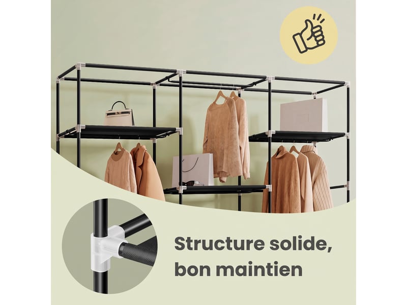  Armoire en tissu grande capacité, penderie avec housse anti-poussière, 189 x 45 x 180 cm, noir  - Conforama C