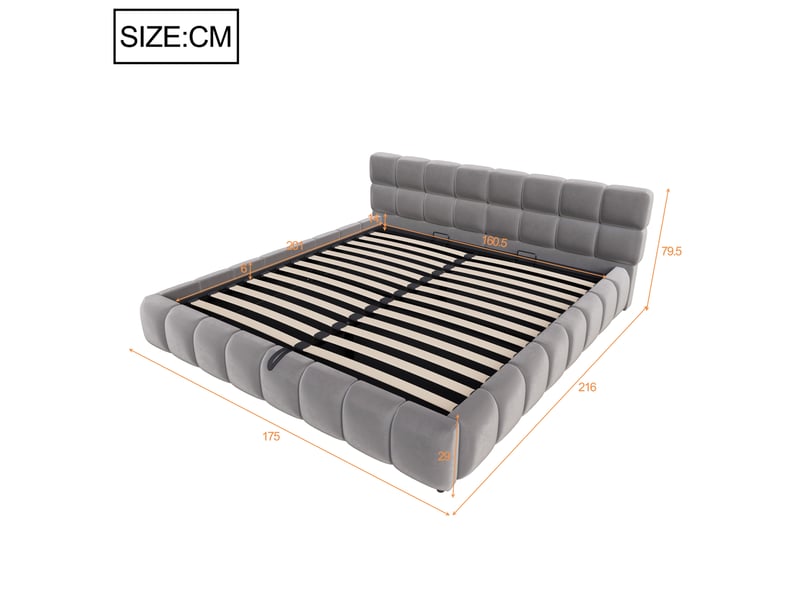  Lit coffre double 160 x200 cm avec lumineuse led , sommier à lattes, revêtement en velours, gris  - Conforama C