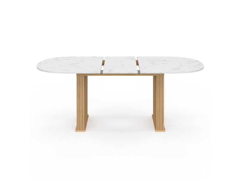 Table à manger extensible ovale juliette 6-10 personnes pieds effet lattes et plateau effet marbre alaska 160-200 cm  - Conforama C