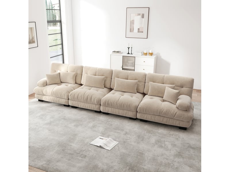  Canapé d'angle modulable convertible 4 places en tissu marron clair, confort profond familial pour le salon  - Conforama B