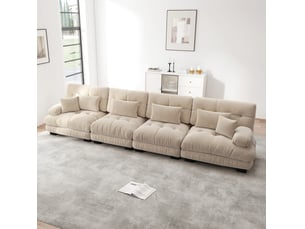 Canapé d'angle modulable convertible 4 places en tissu marron clair, confort profond familial pour le salon