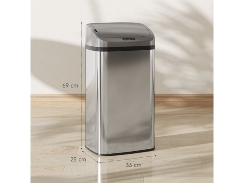 Poubelle à capteur 48 l en inox, ouverture automatique, fermeture douce, argentée, cuisine et bureau - Conforama C