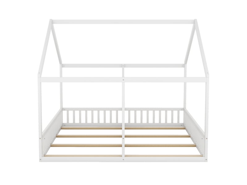  Lits simples 90x200cm pour 2 personnes, lit enfant, lit cabane,  lit plat, forme maison,  blanc  - Conforama R