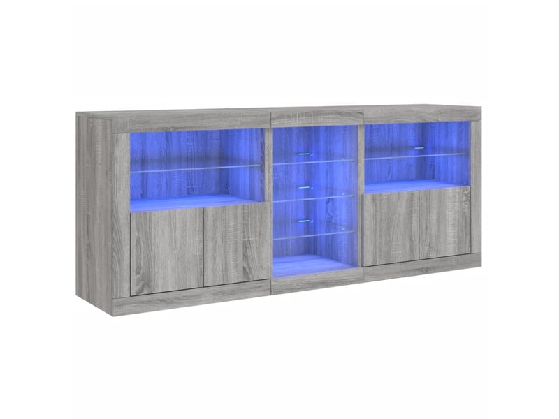 Buffet salon, buffet de rangement avec lumières led sonoma gris 181,5x37x67 cm - Conforama A