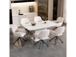 Lot de 6 chaises de salle à manger pivotantes avec accoudoirs  - assise rembourrée sherpa blanc