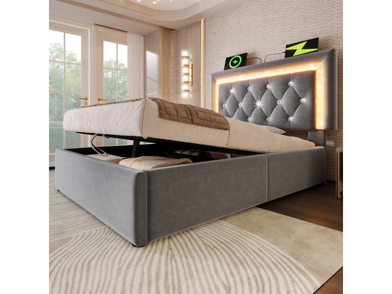  Lit en velours gris 90 x 200 cm  - Conforama E