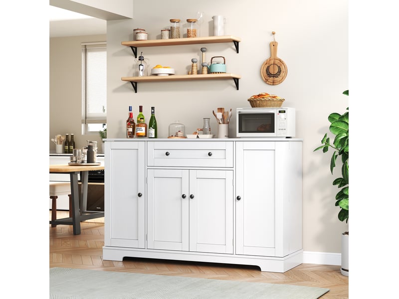  Buffet de cuisine blanc 138 cm en mdf avec tiroir, portes et étagères réglables  - Conforama C