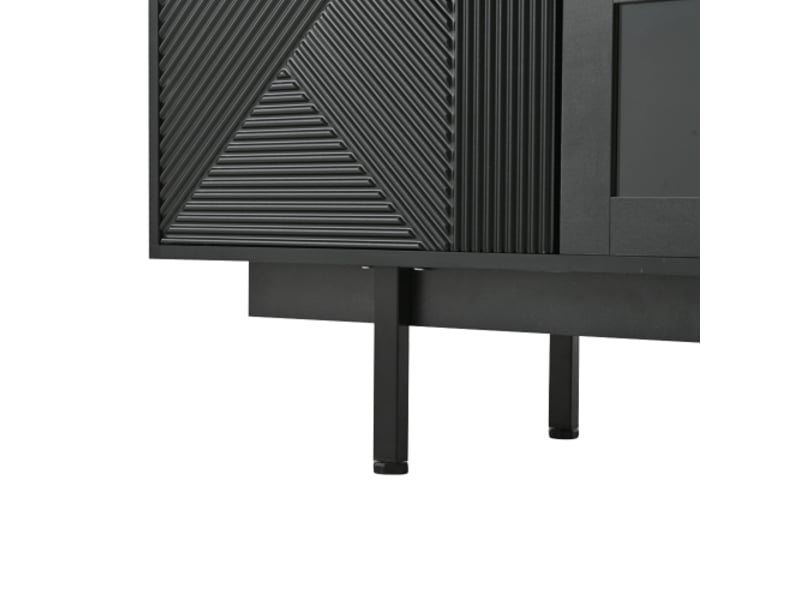  Meuble tv noir moderne 200x40x50,5 cm - 2 portes, 2 tiroirs - grand rangement, support écran jusqu'à 80 pouces, 45 kg  - Conforama D