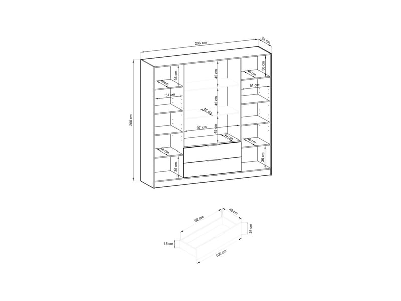 Mirage - armoire 2 tiroirs et 4 portes dont 2 vitrées centrales 206cm - Conforama E