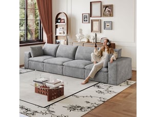Canapé tissu côtelé design double couche coussins amovibles sans montage gris foncé style nuage