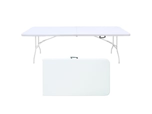 Table pliante - portable - 244 cm - robuste - poignée - multifonctionnelle - blanc