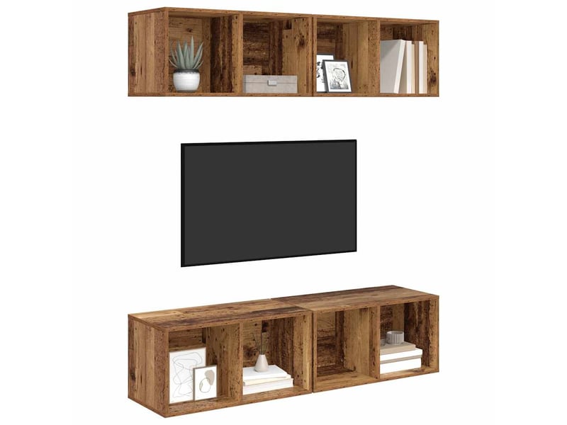  Ensemble meuble tv - banc tv - meuble de rangement 4 pcs bois ancien bois d'ingénierie  - Conforama C