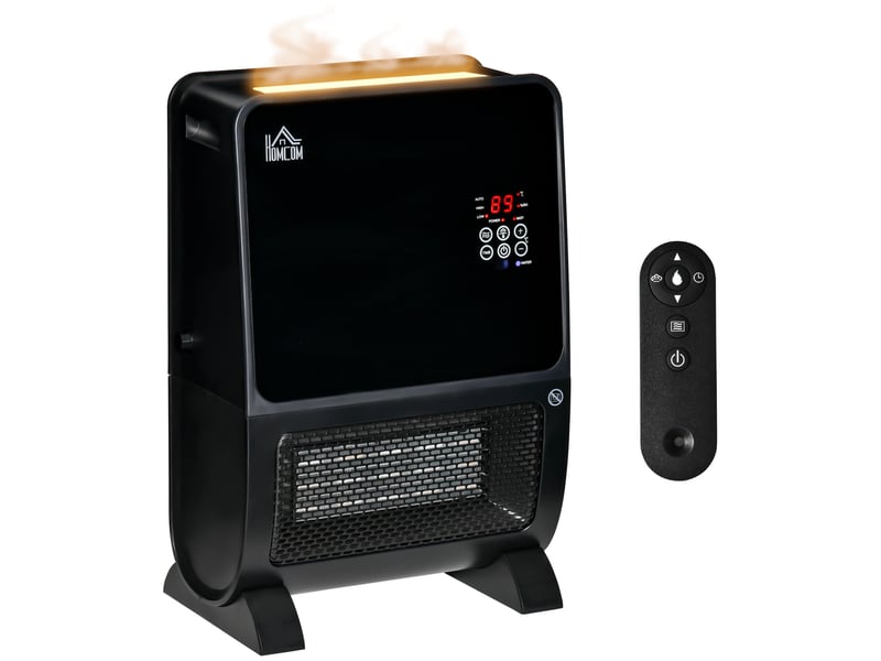  Chauffage électrique 2 en 1 avec humidificateur, lumière led 3 couleurs, minuterie et télécommande, 33 x 21 x 49,5 cm, noir  - Conforama A