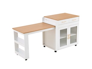 Îlot de cuisine extensible blanc avec prises et rangements 177 cm