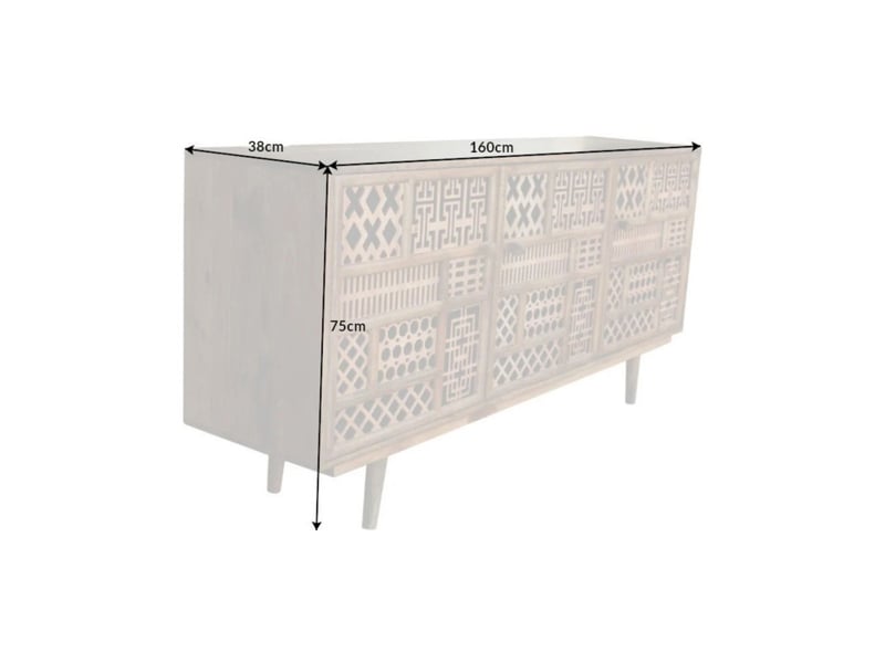  Buffet azra 160 cm en bois de manguier – 3 portes aux motifs géométriques  - Conforama C