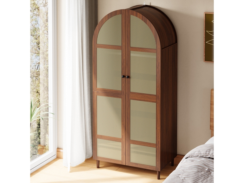  Armoire 80x50x179 cm portes cintrées mdf et panneau de particules noyer  - Conforama D