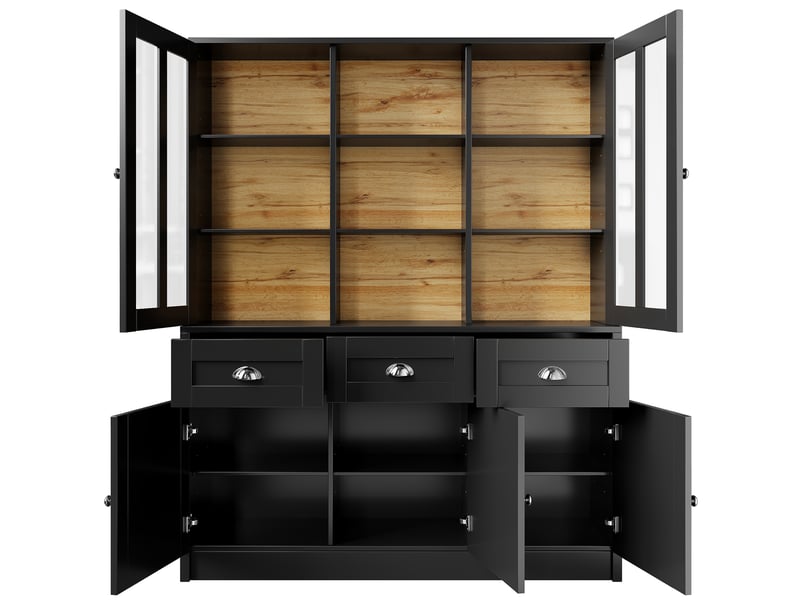 Armoire haute de salon noire 140x38.5x175cm, vitrine de cuisine avec tiroirs en mdf et acrylique - Conforama A