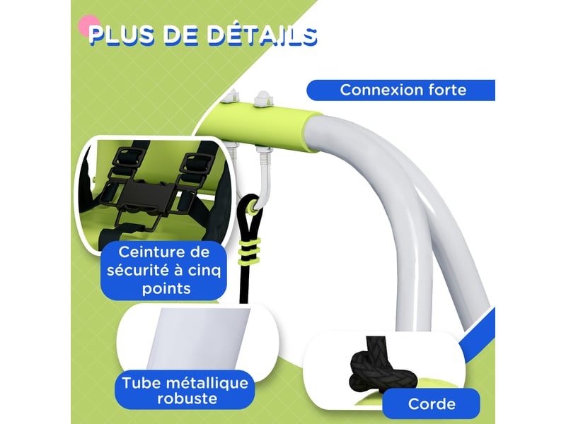  Balançoire portique balançoire 2 en 1 pour bébé ceinture de sécurité à 5 points intérieure extérieure vert  - Conforama W