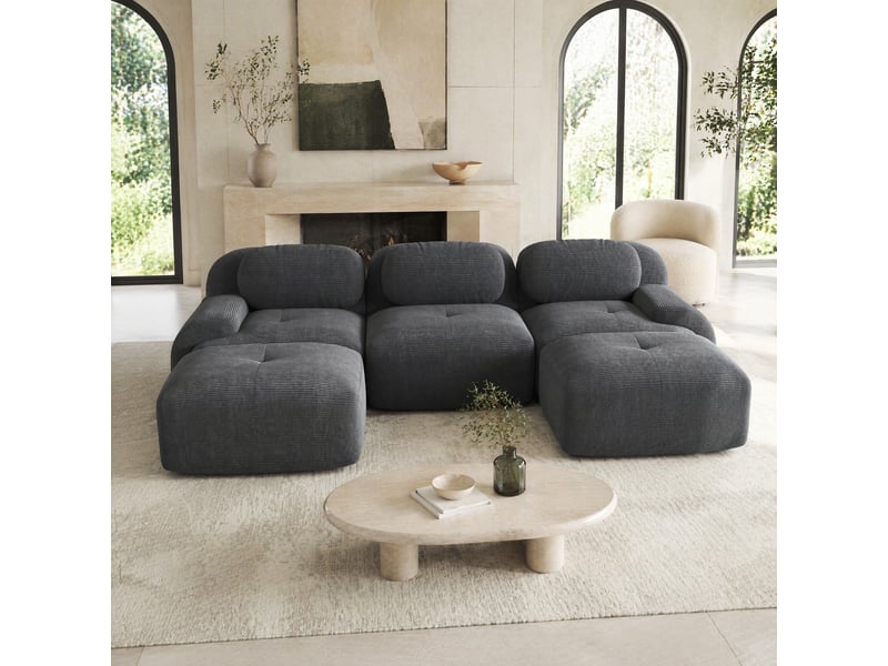  Canapé modulable en u ulevr 3 places 298 x 178 cm sans cadre, velours côtelé gris, mousse 32d  - Conforama B