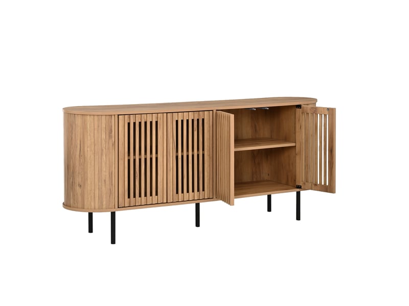  Buffet salon 160cm bahut bois naturel mdf 4 portes pieds métal  - Conforama E