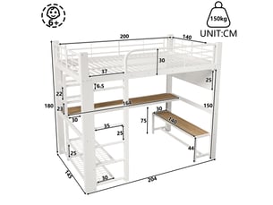 Lit mezzanine 140x200 cm <strong></strong> <strong></strong> coloris blanc