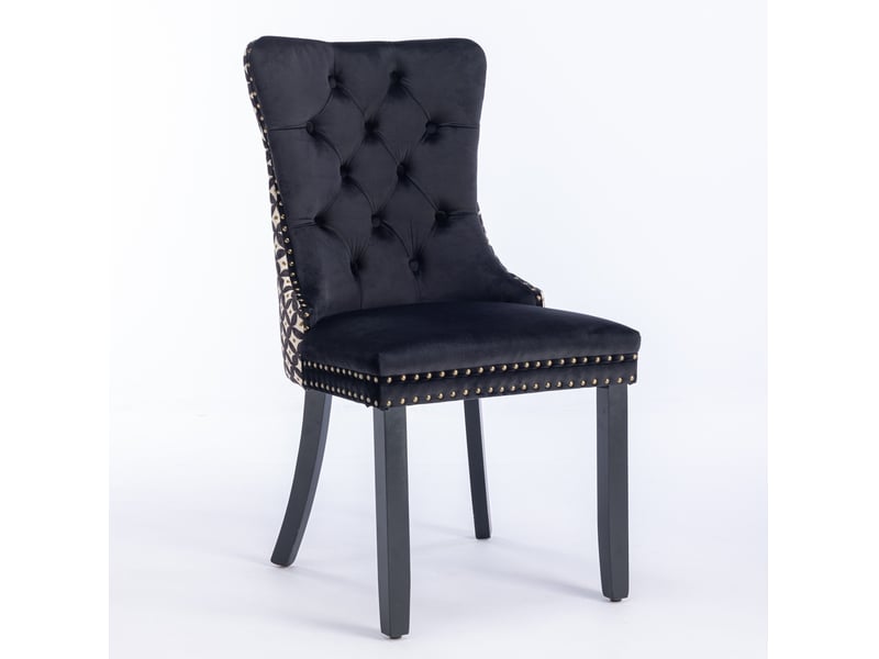  Lot de 2 chaises de salle à manger en velours noir, dossier capitonné, 65 x 50 x 95 cm  - Conforama C
