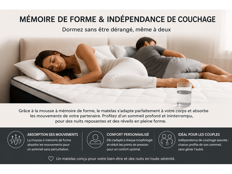  Matelas 180x200 cm - elysia – mousse mémoire de forme – 25 cm – soutien 7 zones – hypoallergénique – ferme &amp; confort équilibré.  - Conforama D