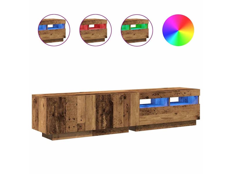  Meuble tv - banc tv - meuble de rangement avec lumières led vieux bois bois d'ingénierie  - Conforama A