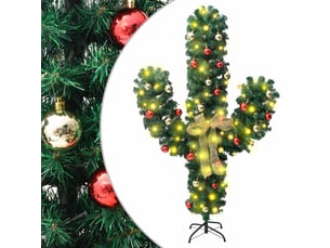 Cactus de noël - arbre de noël avec support et led vert 180 cm pvc