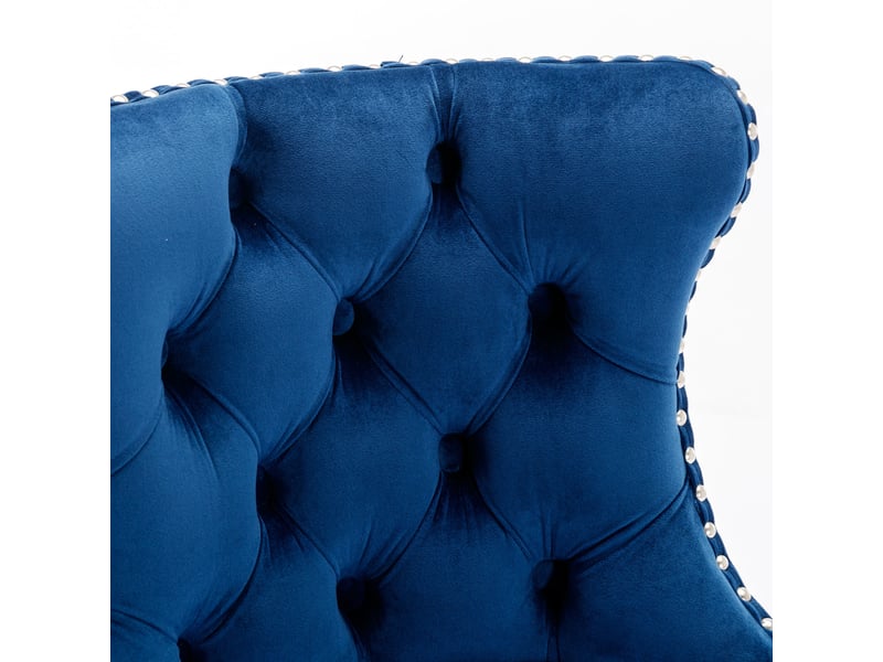  Lot de 2 tabourets de bar pivotants en velours bleu, dossier capitonné, piètement chromé, réglables  - Conforama D