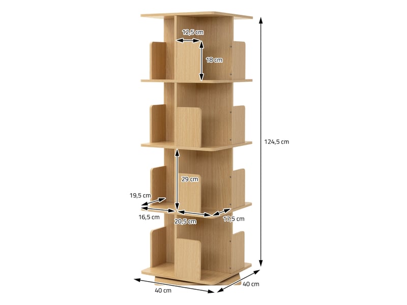 Ml-design bibliothèque tournante enfant 4 niveaux 16 compartiments beige aspect chêne bois 40x124,5x40 cm étagère pivotante 360 degrés rangement livres et jouets pour salon bureau chambre bébé stable  - Conforama D