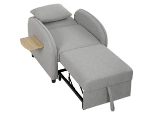 Fauteuil convertible 1 place, fauteuil-lit clic-clac 3 en 1, tablette latérale rabattable, dossier réglable, gris