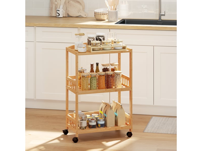  Chariot de cuisine roulant à 3 niveaux avec rangement et étagères en bois naturel pour cuisine salle de bain ou bureau  - Conforama D