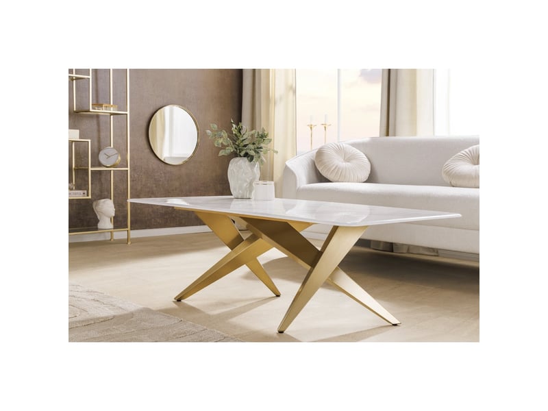 Table basse axis 130 cm effet marbre blanc avec pieds dorés  - Conforama D