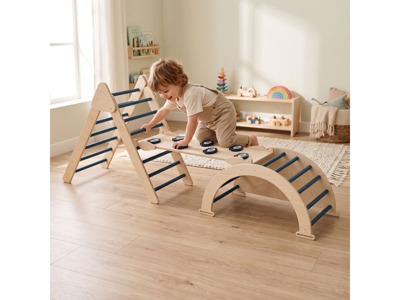 Bambam - arche d'escalade montessori triangulaire 200x80x45 cm avec coussin en bois massif pour enfants de 1 à 3 ans  - Conforama B