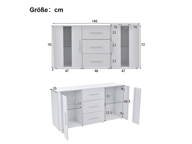  Meuble tv,lowboard, avec éclairage led 16 couleurs pour salle à manger salon,140*35*70cm, table tv,armoire tv  - Conforama E