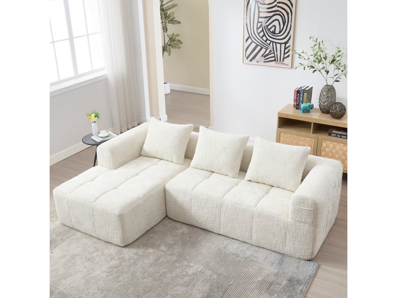 Canapé d'angle gauche fixe 3 places tissu beige Canapé d'angle beige - Conforama B