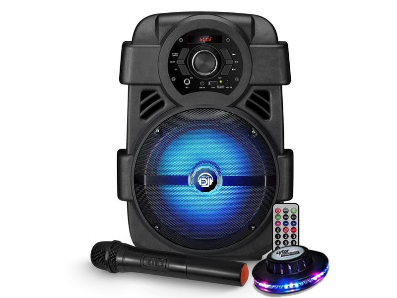  Enceinte autonome mydj sonic08 à led - 400w - application smartphone usb-bt-aux - télécommande + micro karaoké + ovni  - Conforama A
