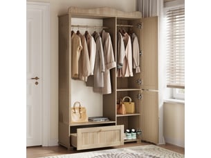 Armoire dressing 115,5 l x38,5 b x 194,5 h(cm) en mdf avec miroir et tiroir coloris chêne chicfurn