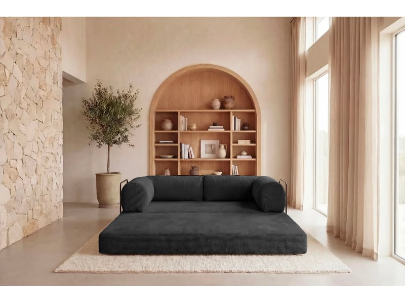  Cosima - canapé droit convertible petit velours côtelé 3 places noir  - Conforama E