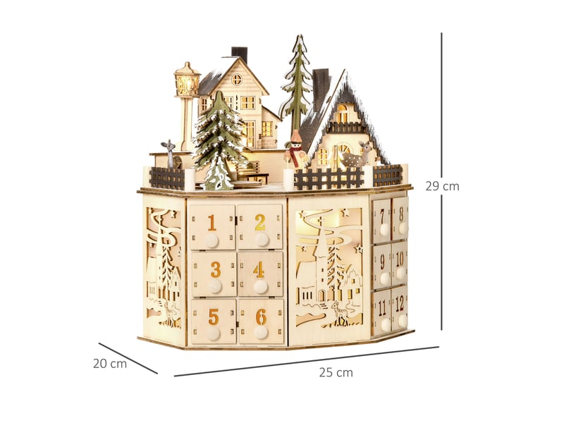  Calendrier de l'avent 24 tiroirs avec éclairage led bois naturel 25x20x29 cm  - Conforama C