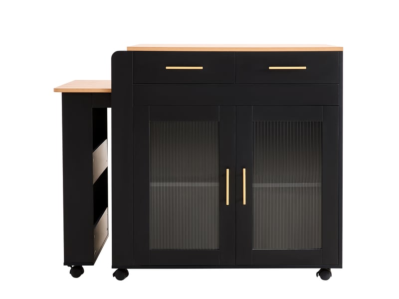 Îlot de cuisine mobile extensible 177x60x89,5 cm avec prises usb noir - Conforama R