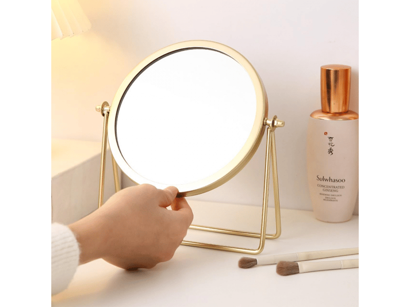  Miroir, miroir de maquillage, miroir sur pied, miroir de table, rond, rotatif à 360°, design de cadre (doré)  - Conforama C