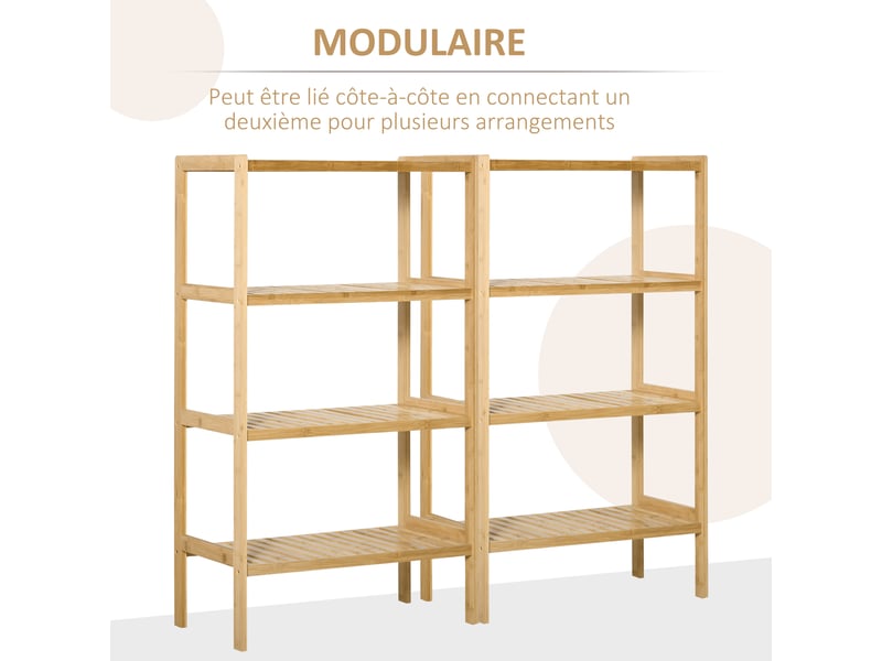  Étagère de rangement, étagère en bambou à 4 niveaux, bibliothèque pour salon, chambre et bureau,62 x 33 x 112 cm, bois naturel  - Conforama E