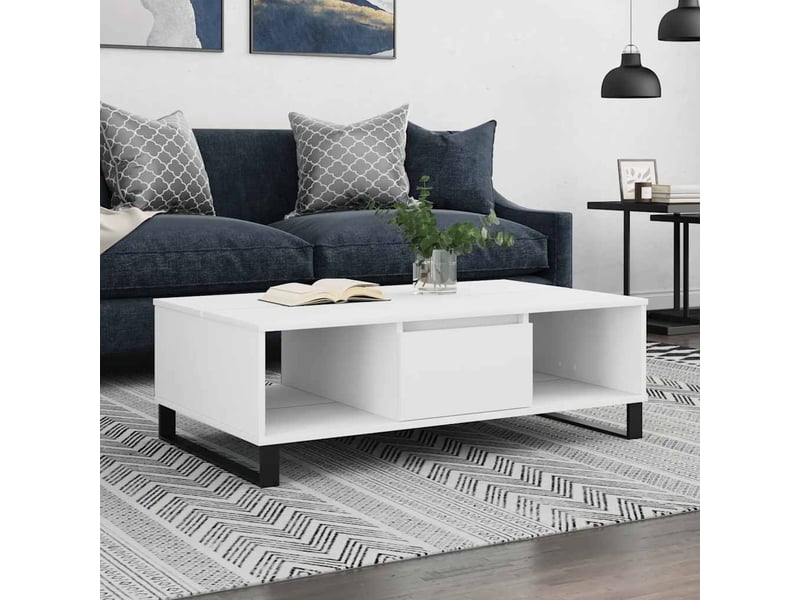  Table basse - table de salon - table à thé blanc 104x60x35 cm bois d'ingénierie  - Conforama B