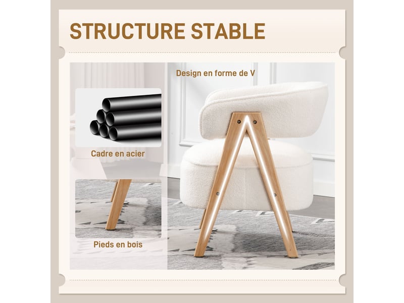  Fauteuil de salon en tissu bouclette blanc 70x64x71 cm  - Conforama E