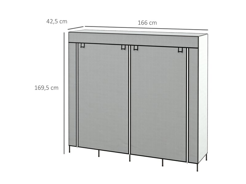  Armoire en tissu gris foncé pliante avec penderie et tringle, meuble de rangement portable, 166x42,5x169,5 cm  - Conforama C