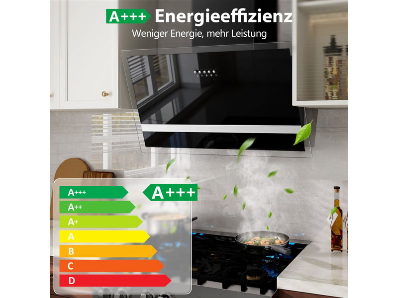 Hotte aspirante 60 cm, hotte de cuisine 400 m³h, évacuation ou recyclage, moteur sans balais, éclairage led, finition noire mate - Conforama E