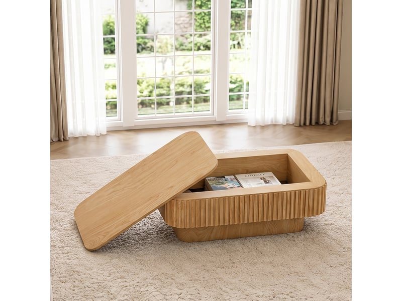  Table basse 98x60x35 cm coloris bois naturel avec rangement caché  - Conforama E