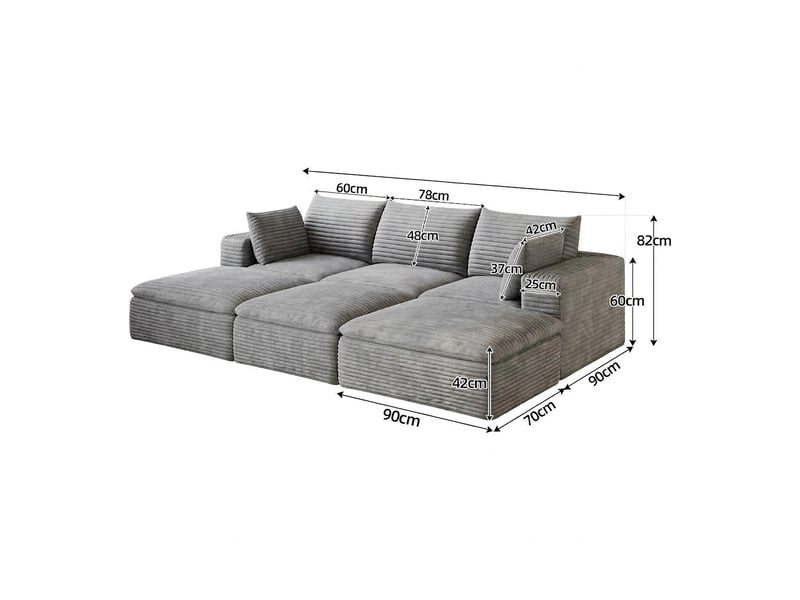  Canapé nuage en velours côtelé 6 places gris foncé design modulable sans montage requis  - Conforama E